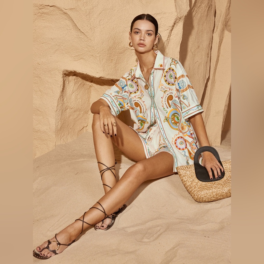 Commense White Paisley-Print High Waist Shorts - Picture 2 of 5